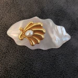 Miriam Haskell MOP Gold Tone Faux Pearl Pin RARE